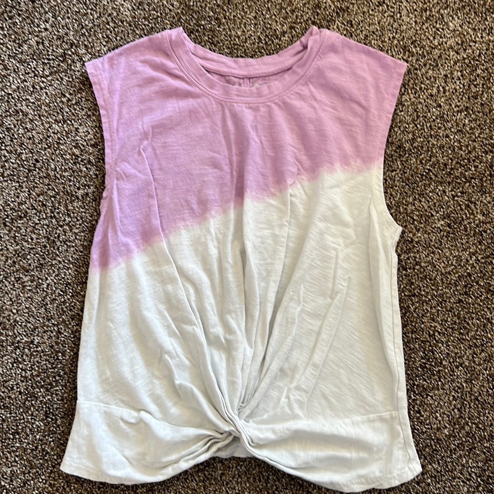 Zella tie dye front twist tank top Sz small purple and cream